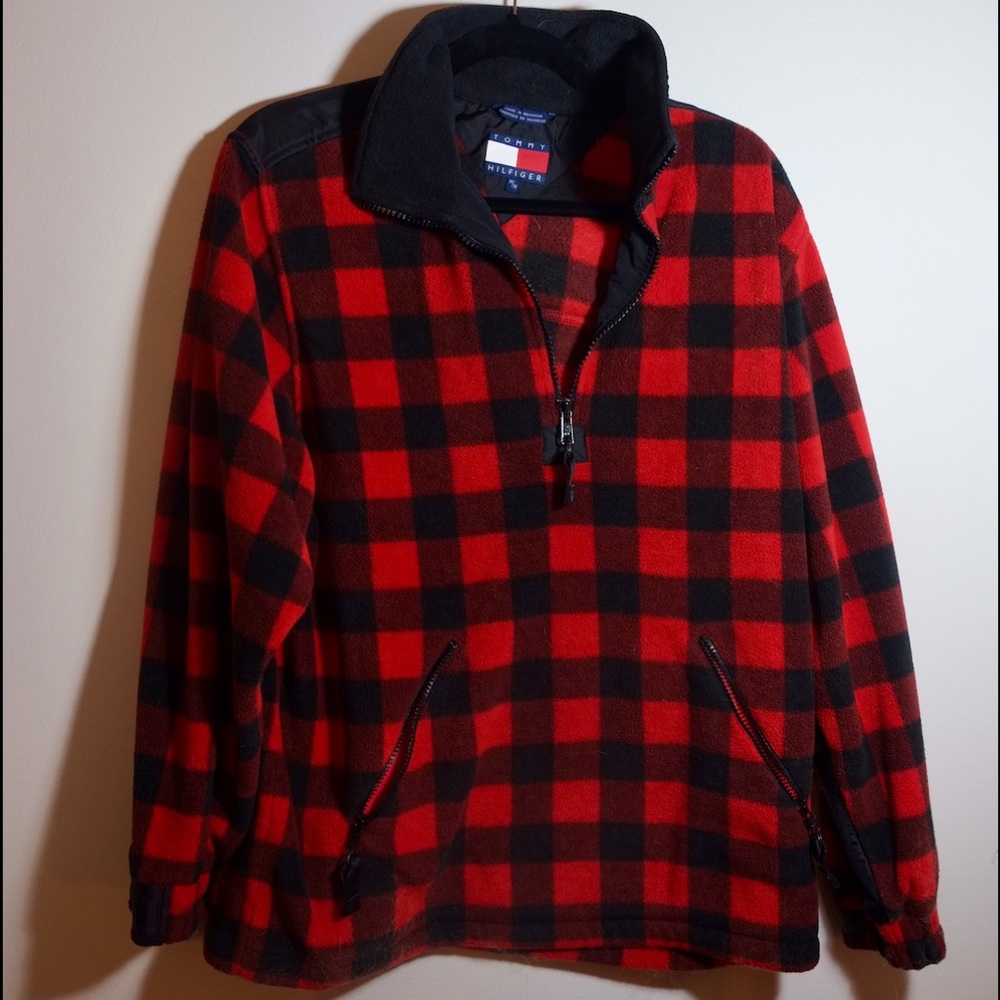 Tommy Hilfiger red plaid fleece pullover